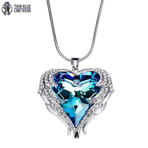 Swarovski "Heart Behind The Badge" Necklace - Thin Blue Line Wear